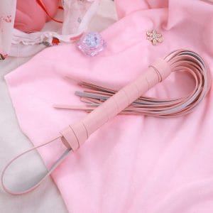 a skyblue pink bdsm whip on bed