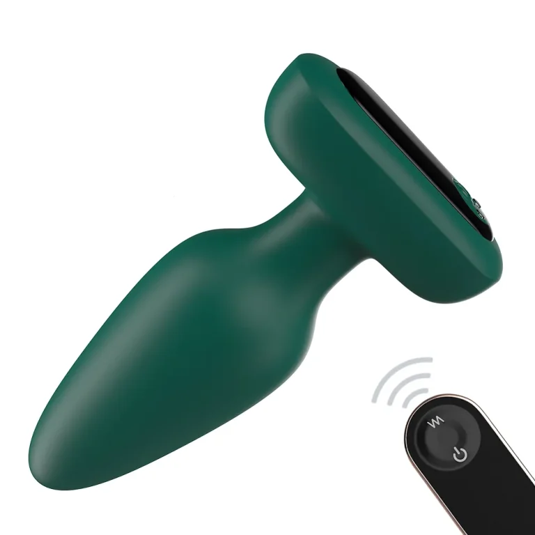 Green vibrating butt plug with remote