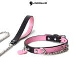 a black and pink collar with leash