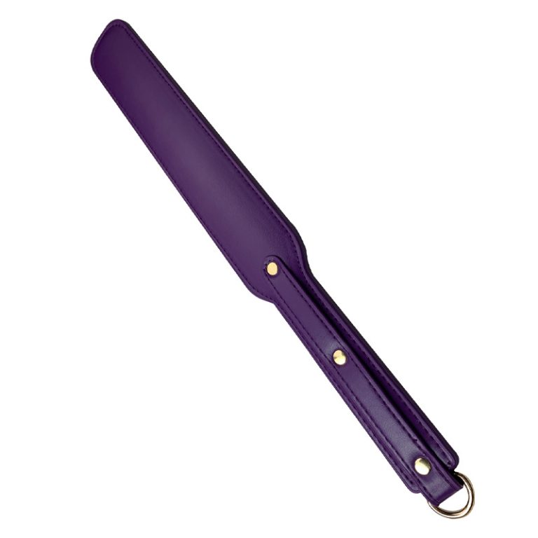 a purple leather BDSM paddle