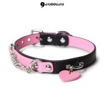 a black and pink collar with heart-shaped decoration