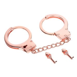 a rosegold stainless steel handcuffs with key
