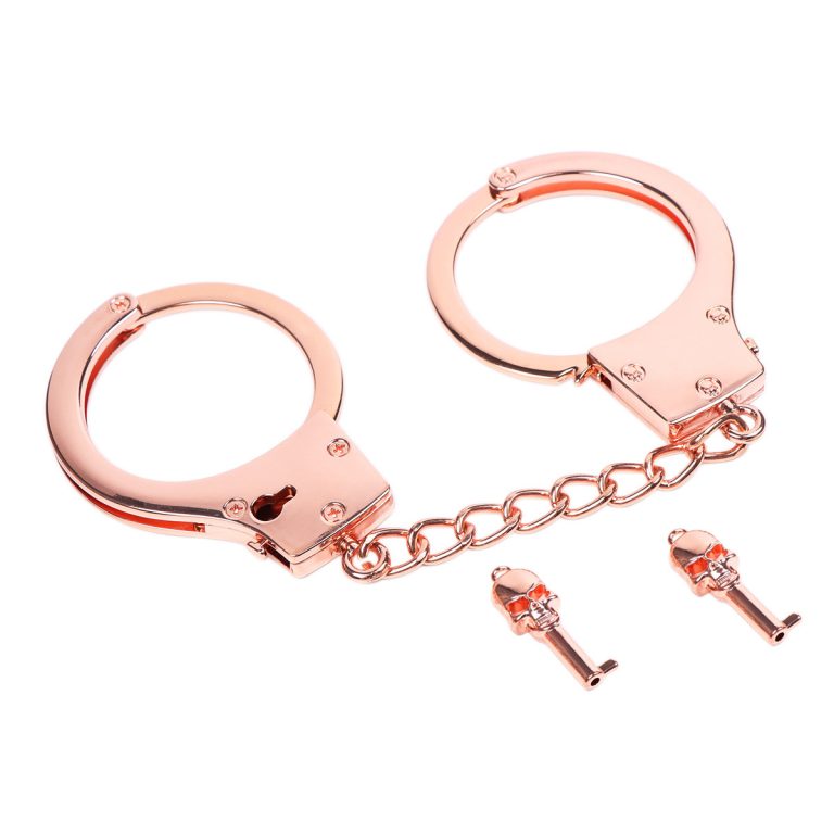 a rosegold stainless steel handcuffs with key