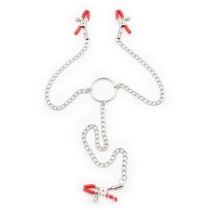 a red nipple and clitoral clamps