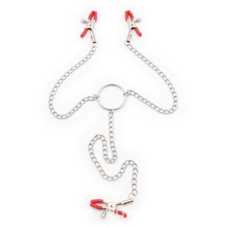 a red nipple and clitoral clamps