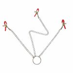 a red nipple and clitoral clamps