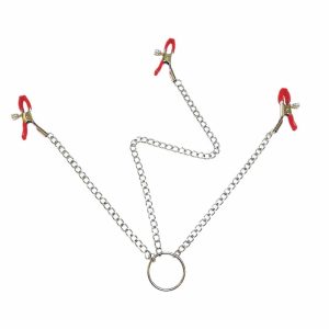 a red nipple and clitoral clamps