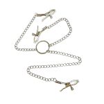 a silver nipple and clitoral clamps