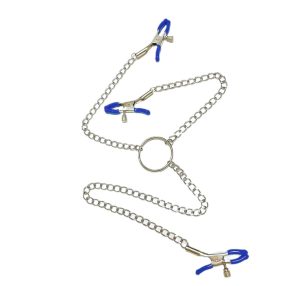 a blue nipple and clitoral clamps