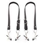 Double black nipple and clitoral clamps with leather