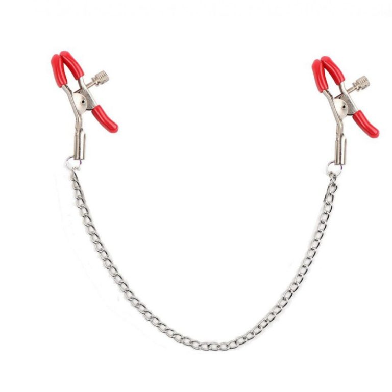 a red nipple and clip clamps